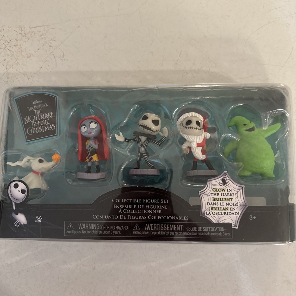 NEW Disney Tim Burton Nightmare Before Christmas Glow in Dark Mini Figure‎ 5 pc